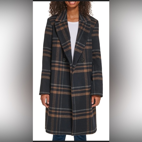 DKNY Black and Brown Plaid Coat - Picture 1 of 6